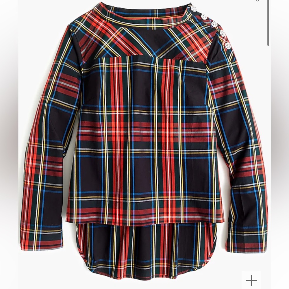 J. Crew Stewart tartan funnelneck top-12